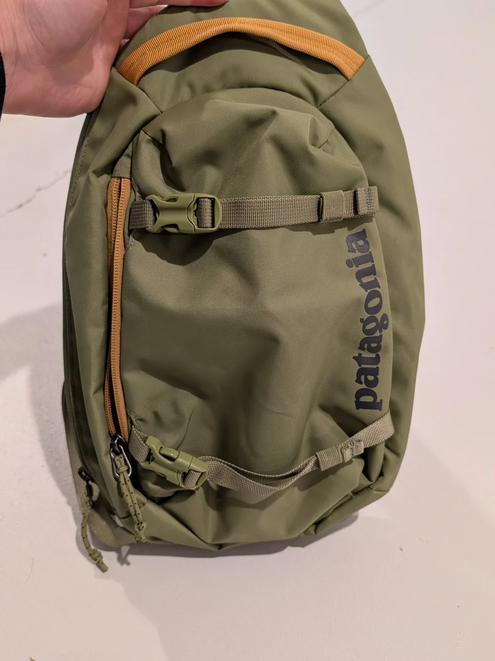Patagonia Olive Green and Tan Sling Pack - Picture 3 of 4